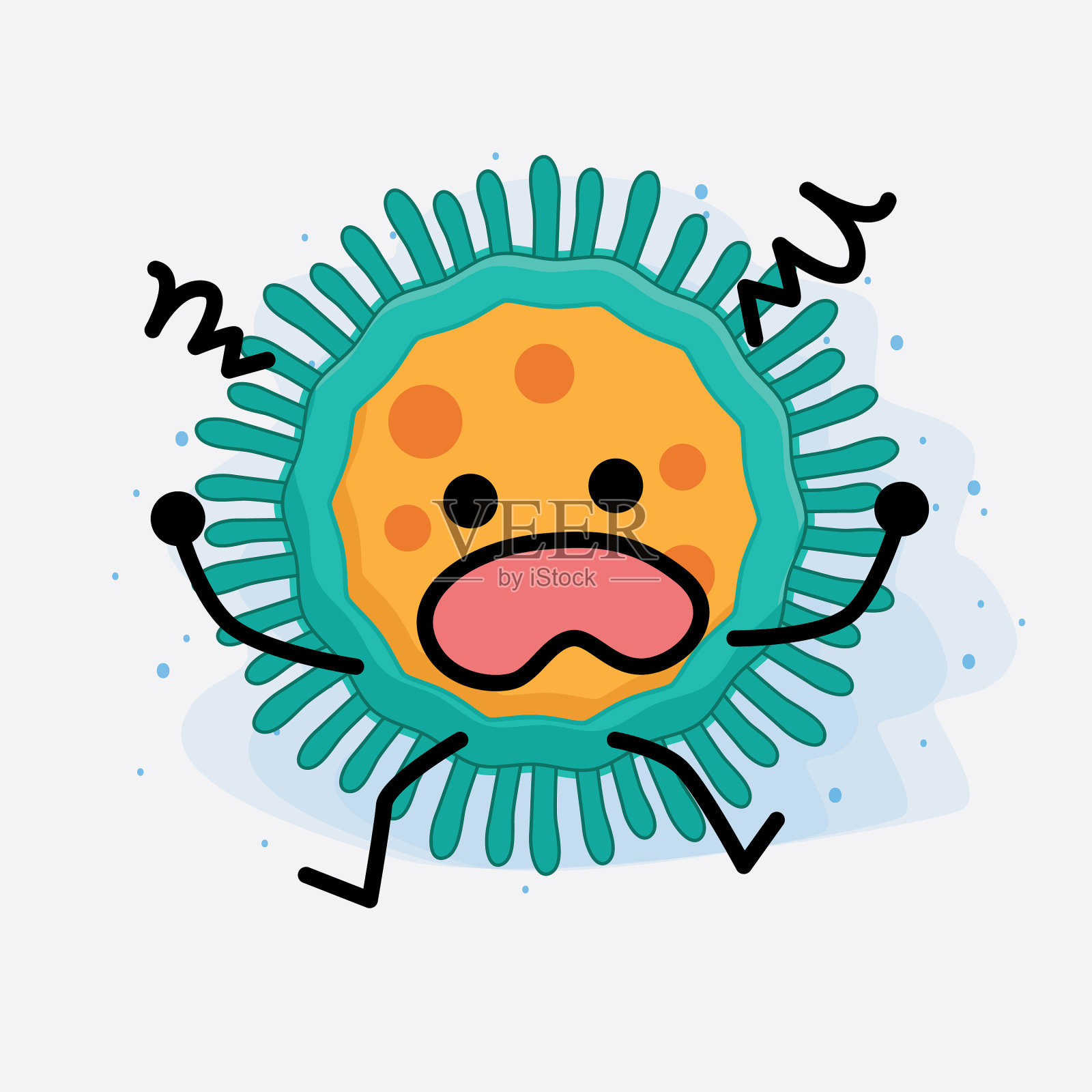 病毒可爱的角色与简单的脸和手插画图片素材