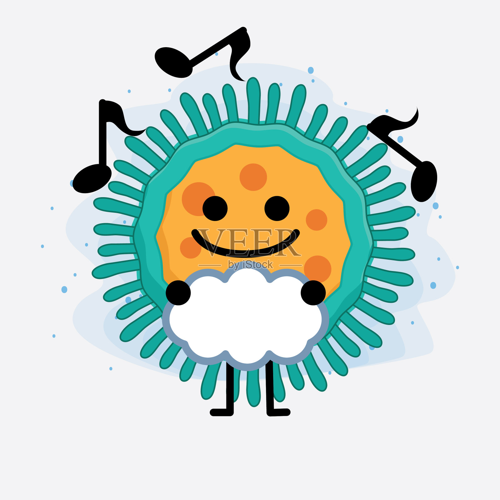 病毒可爱的角色与简单的脸和手插画图片素材