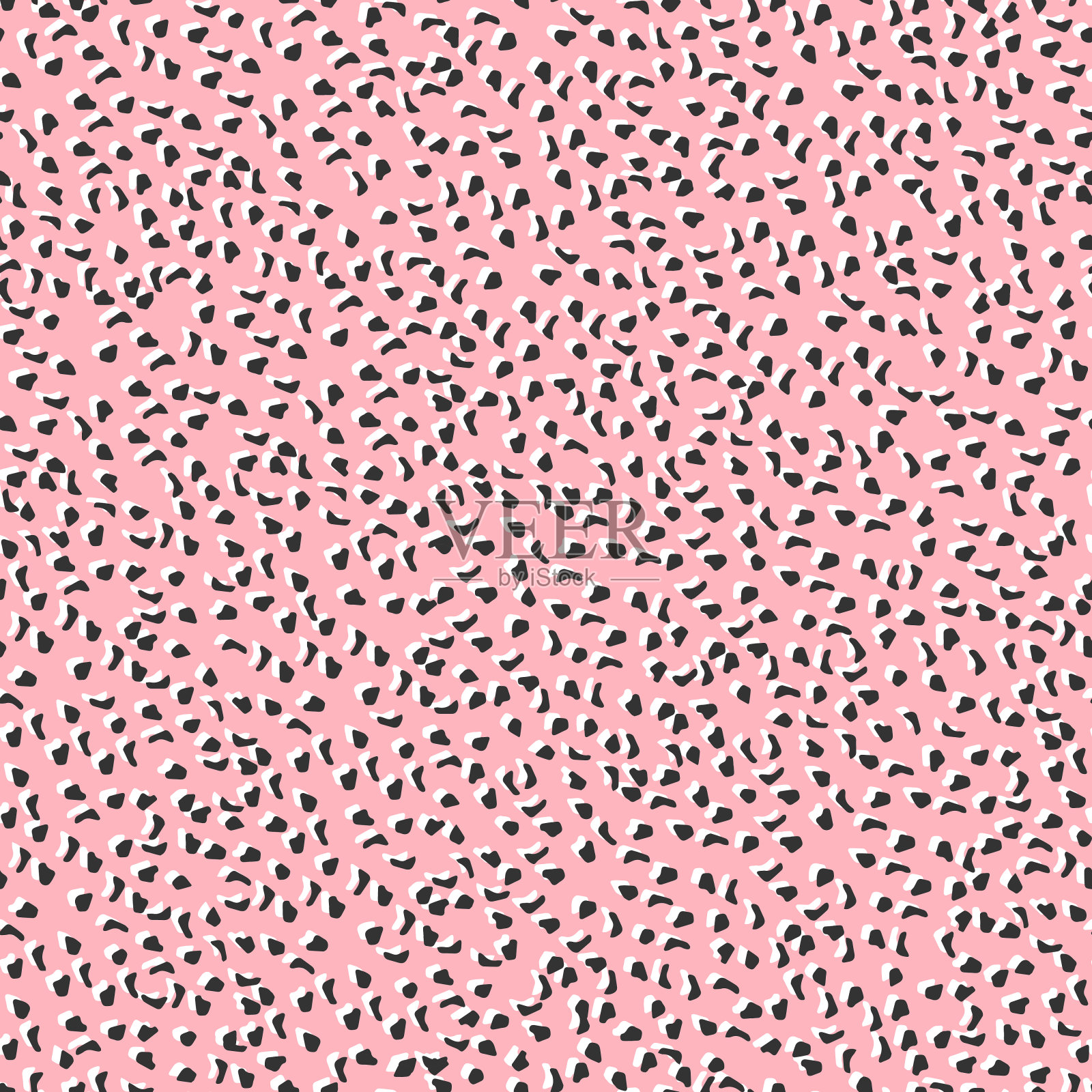 摘要豹皮向量接缝图案。白色、黄色和黑色不规则的笔刷点和灰色背景。摘要野生动物皮纹。简单的不规则几何设计。插画图片素材