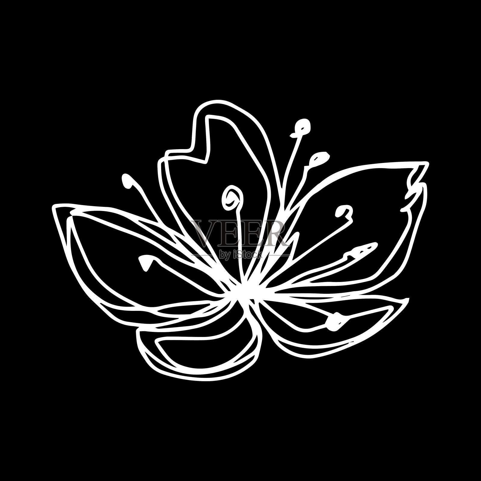 植物区系轮廓花樱花苹果树开芽。向量单一孤立极简的白色和黑色花插画图片素材