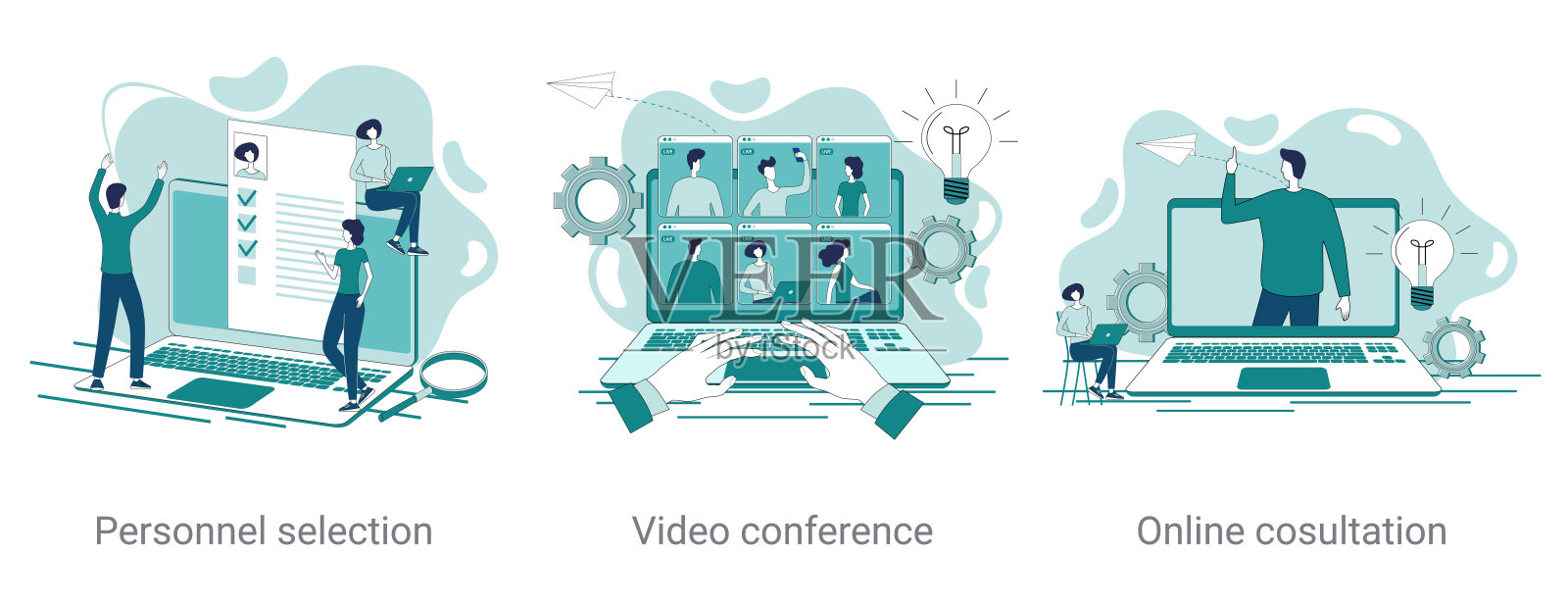 招聘、视频会议、在线咨询插画图片素材