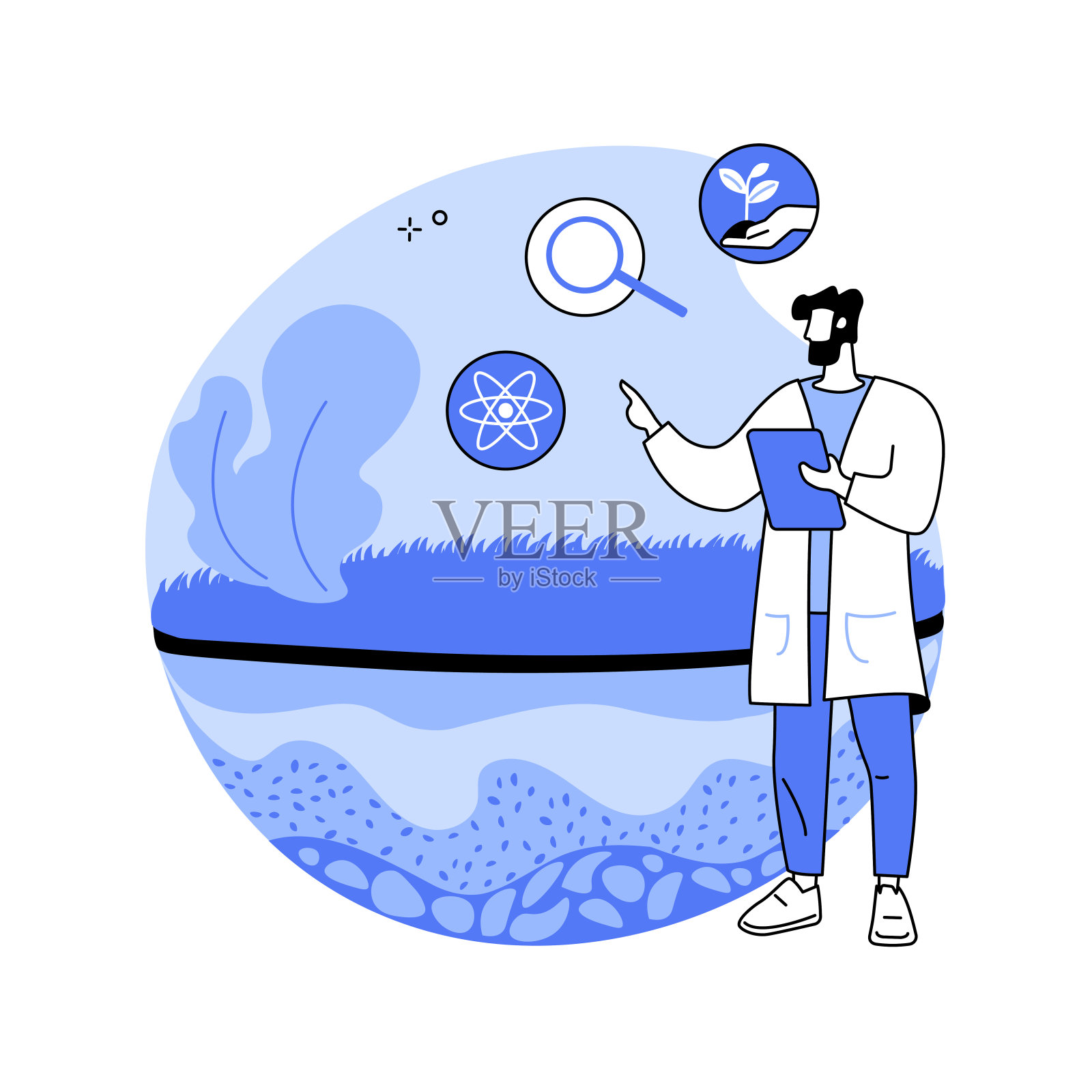 土壤学抽象概念矢量图解。插画图片素材