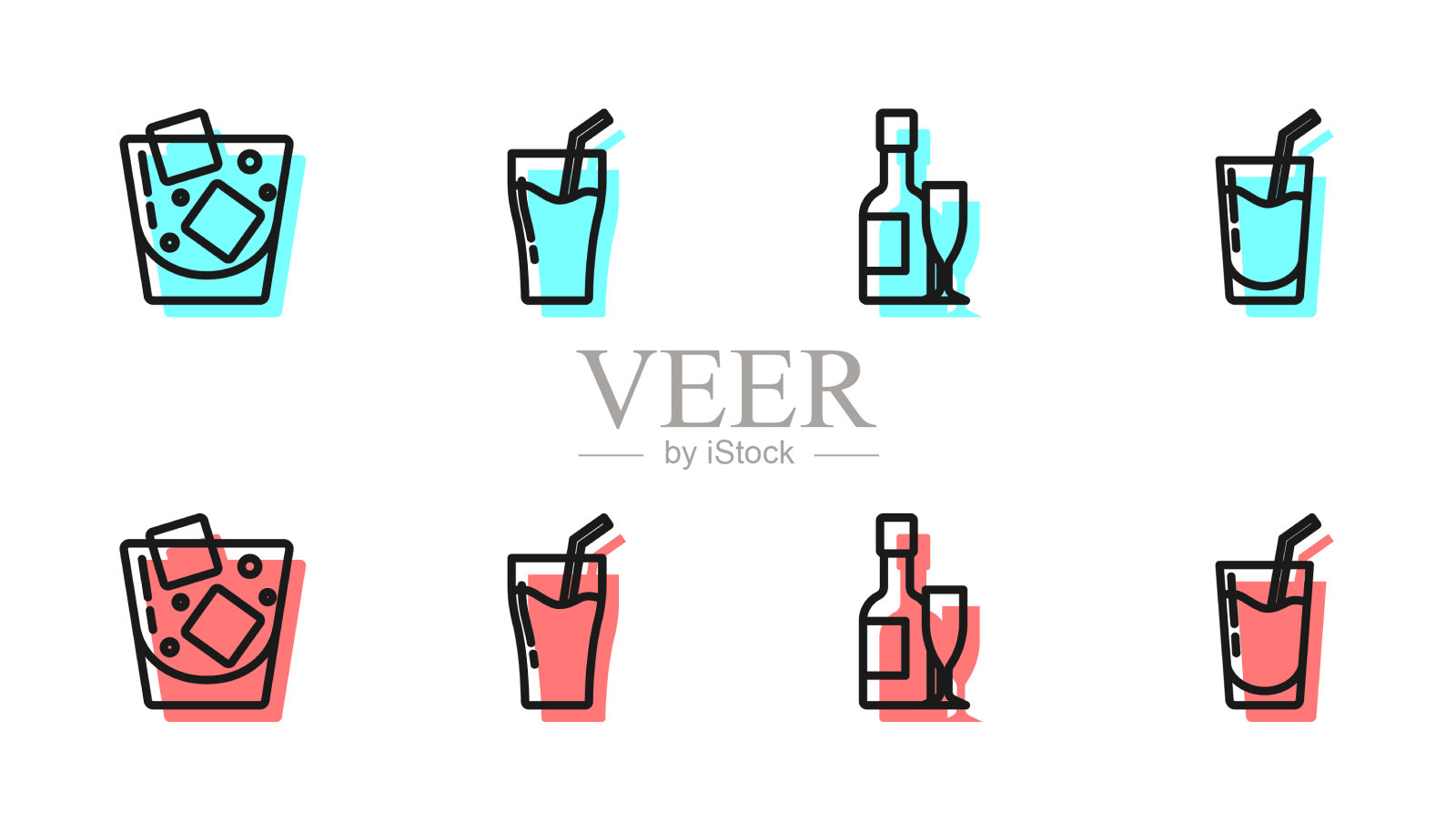 设香槟瓶和玻璃杯等插画图片素材