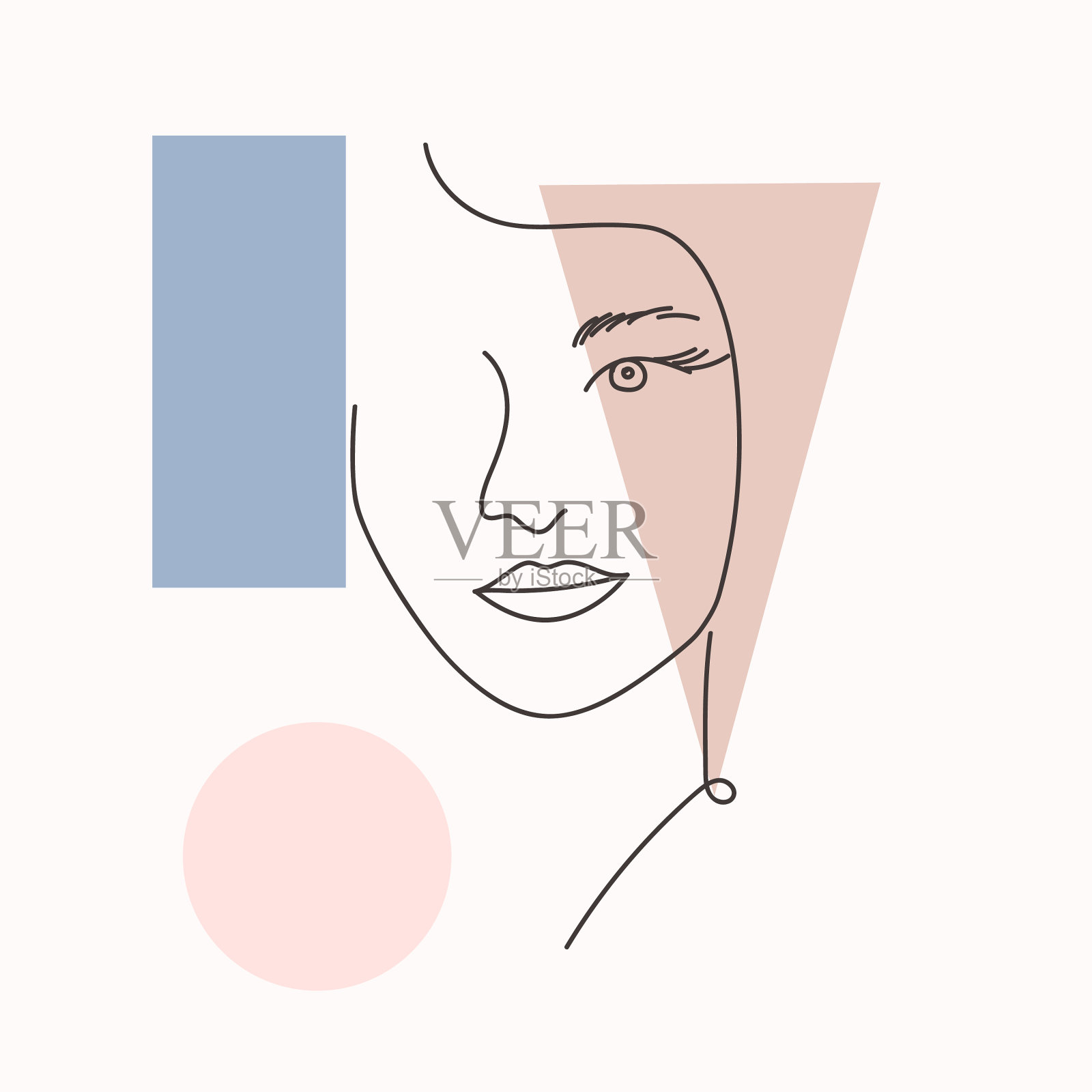 女性肖像在现代抽象风格的手插画图片素材