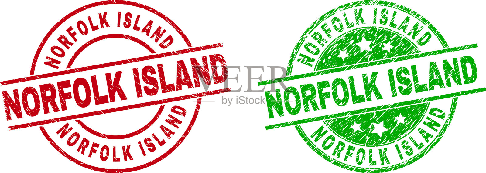 诺福克岛圆形邮票与刮花表面插画图片素材