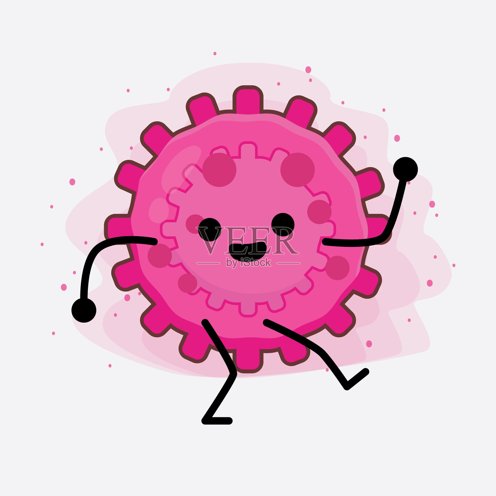 粉红病毒可爱的人物，简单的脸和手插画图片素材