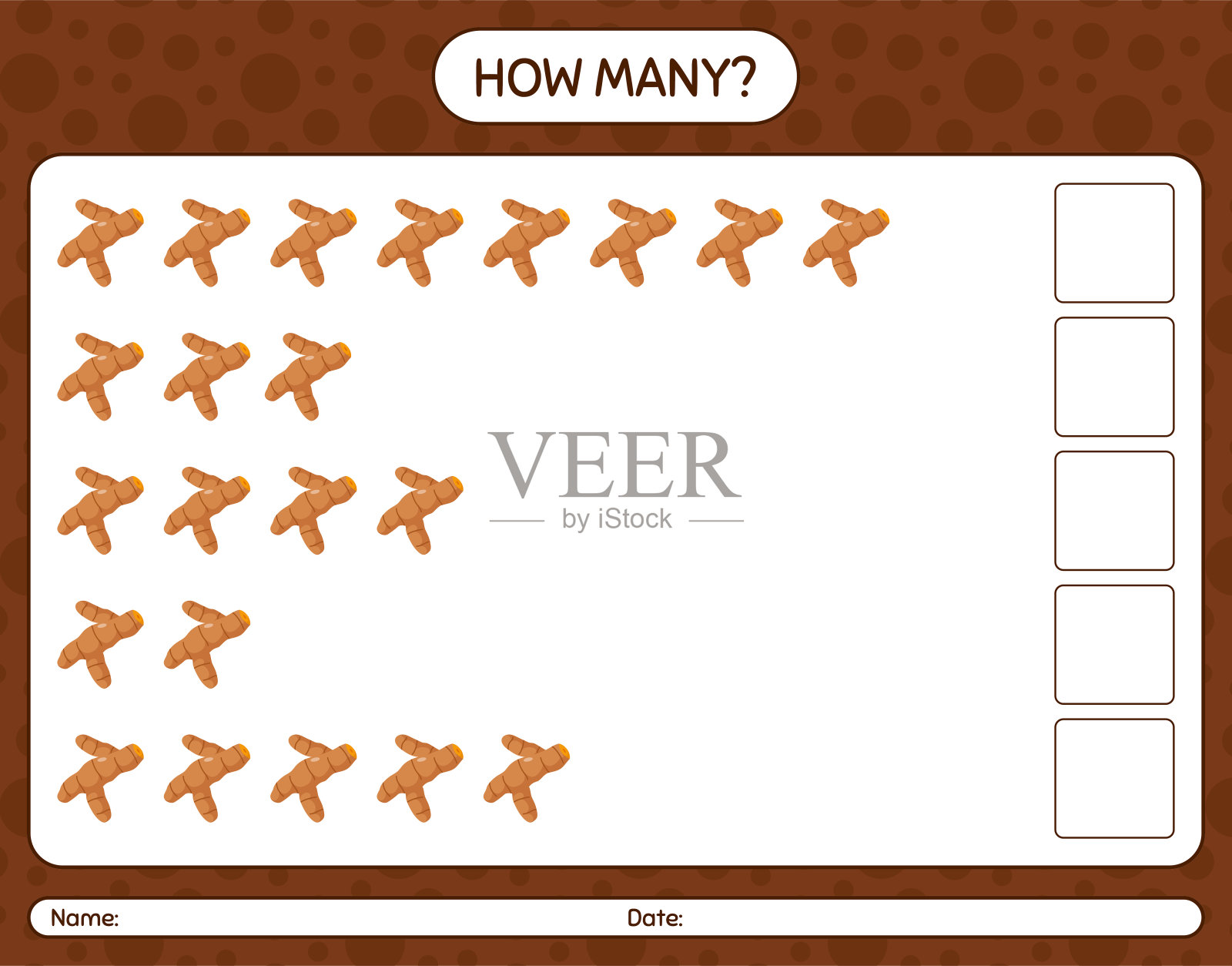 用姜黄数多少个游戏。学龄前儿童的工作表，儿童活动表，可打印的工作表插画图片素材