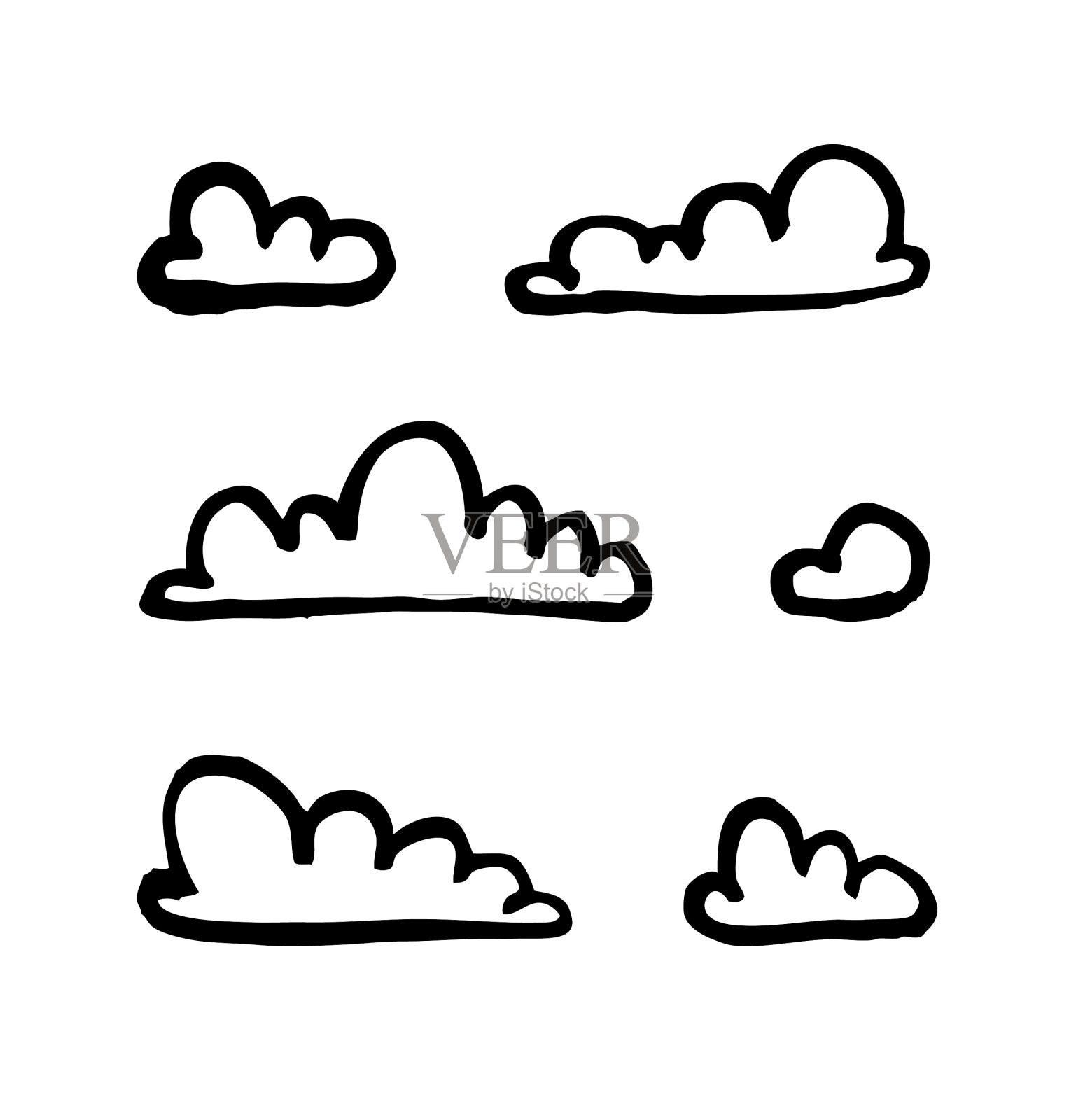 用线条艺术风格在白色上设置有趣的云彩图标素材