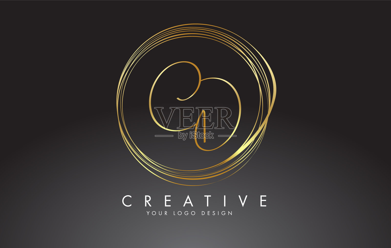 手写CD cd金色字母标志与一个插画图片素材