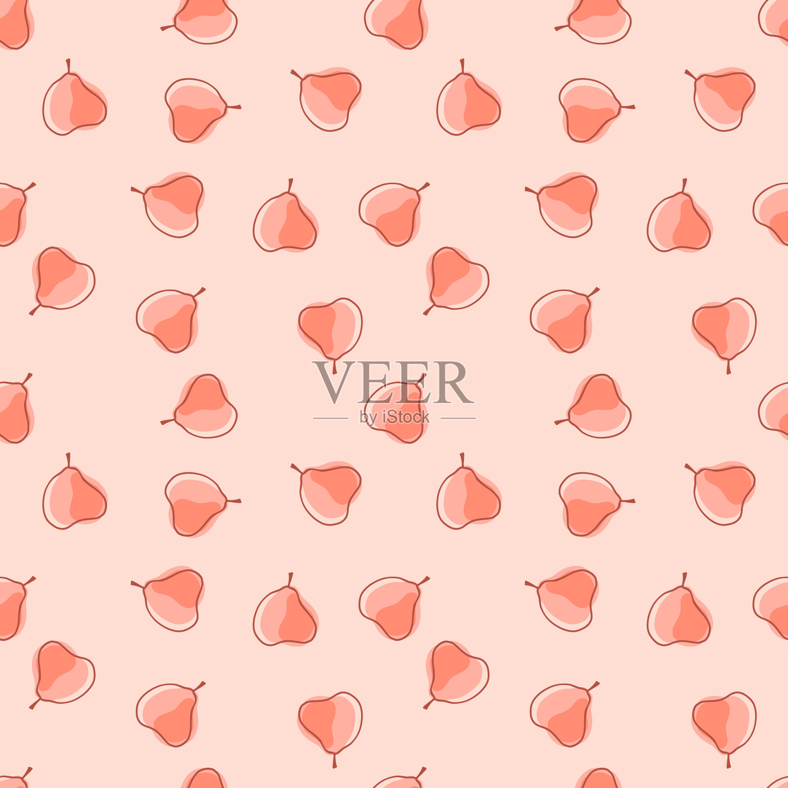 食物无缝图案与小随机装饰梨剪影。粉红色有机装饰物。插画图片素材