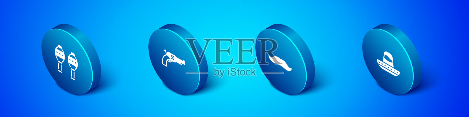 设置等距沙球胡子墨西哥宽边帽图标素材