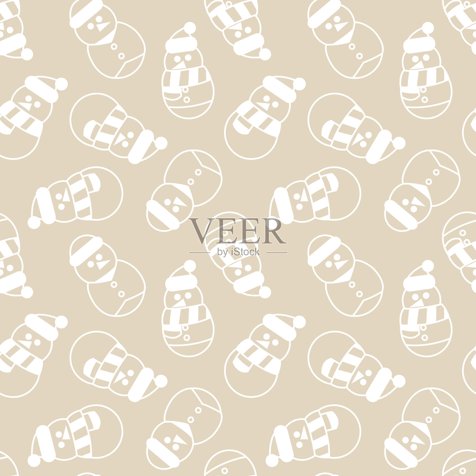 棕色圣诞雪人无缝图案设计插画图片素材