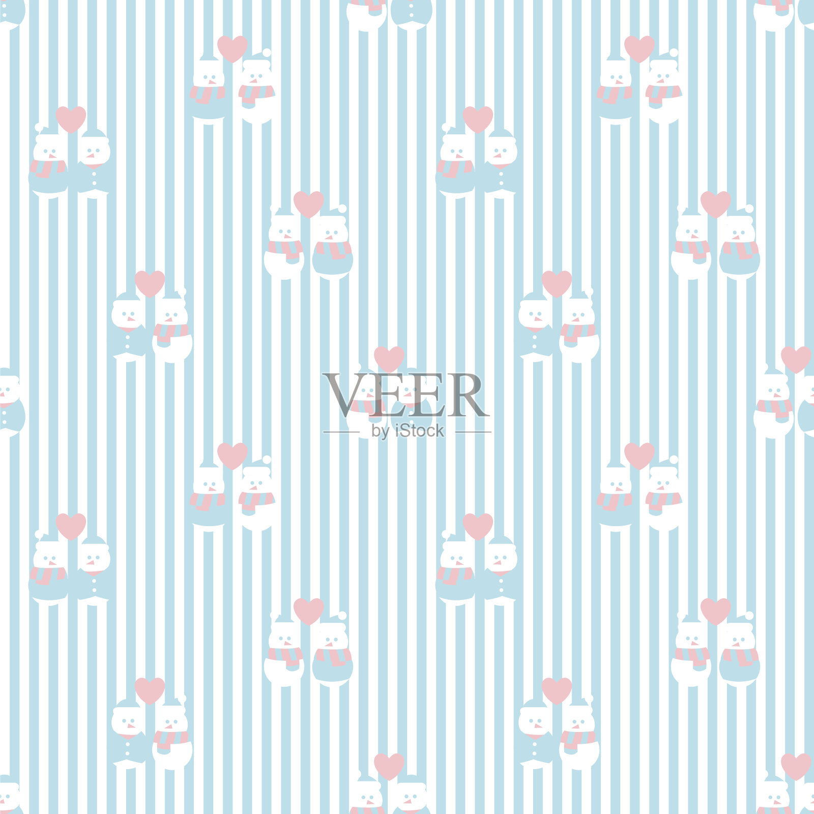 粉色圣诞雪人无缝图案设计插画图片素材