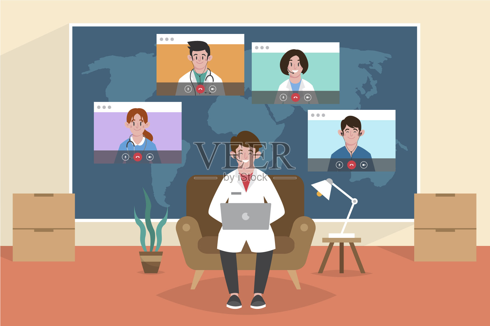 有机平板医疗会议与笔记本电脑插画图片素材