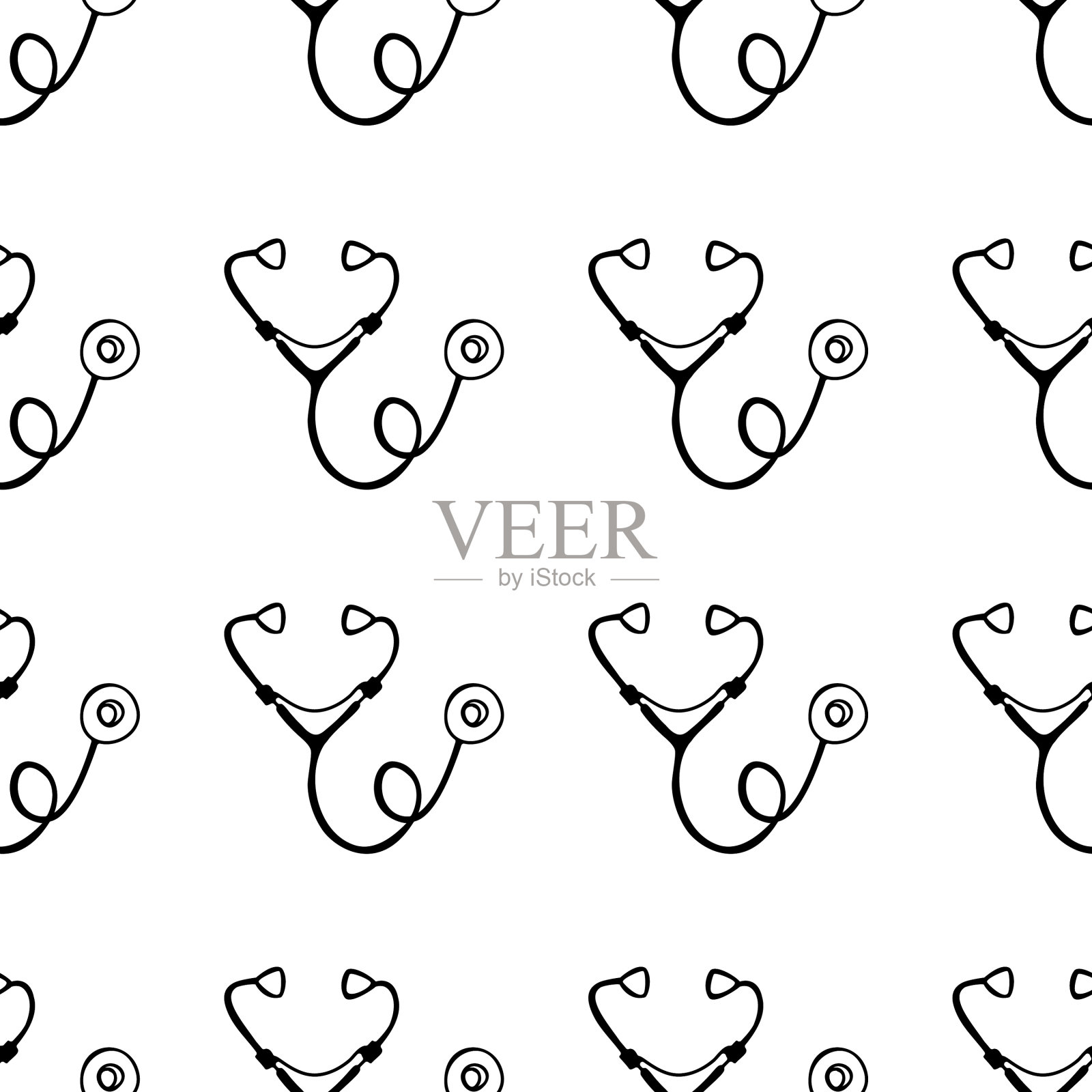 由手绘听诊器制成的无缝图案插画图片素材