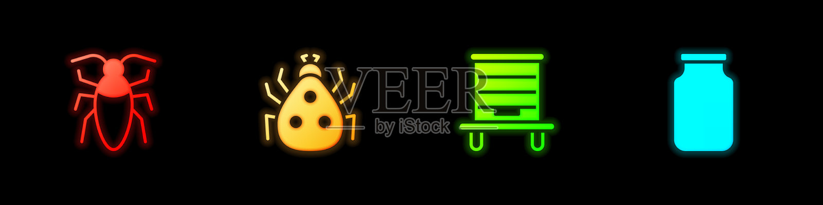 为蜜蜂和玻璃设置蟑螂瓢虫蜂巢图标素材