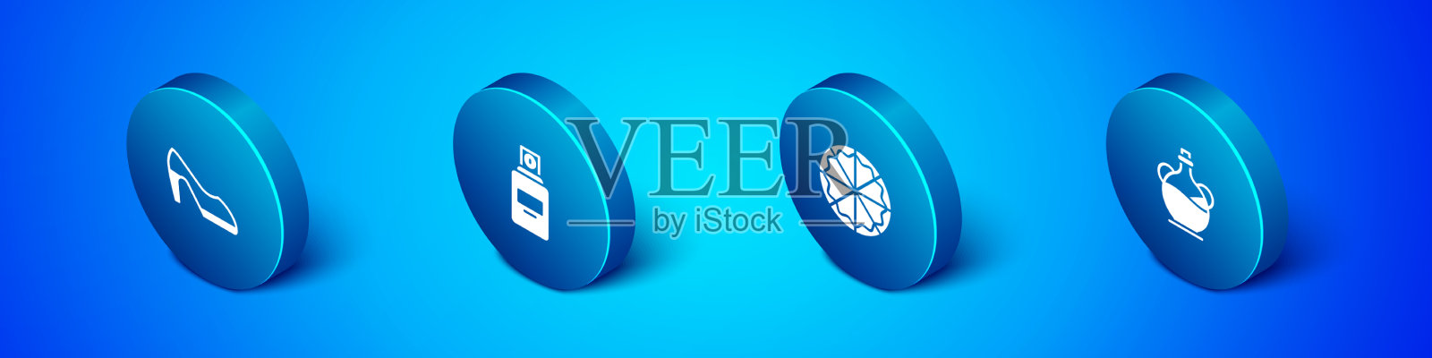 设定等距女子鞋披萨瓶橄榄图标素材