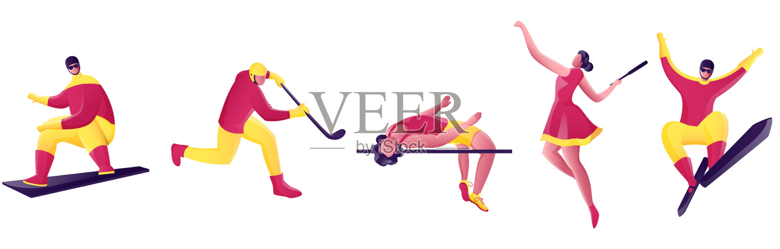 运动角色在不同的游戏姿态插画图片素材