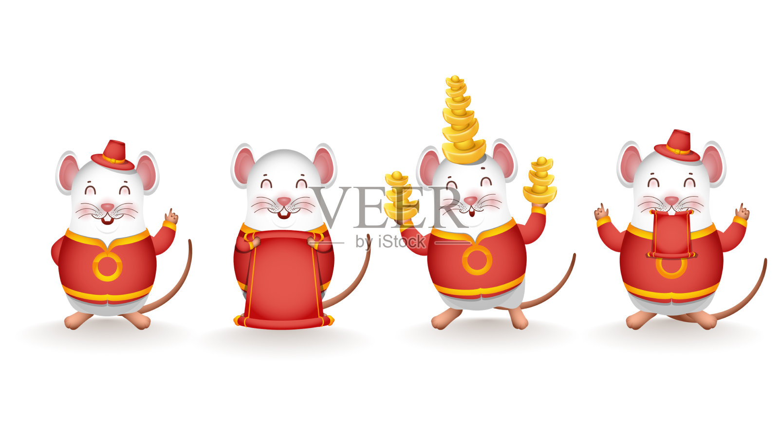 不同活动的卡通鼠抱中文插画图片素材