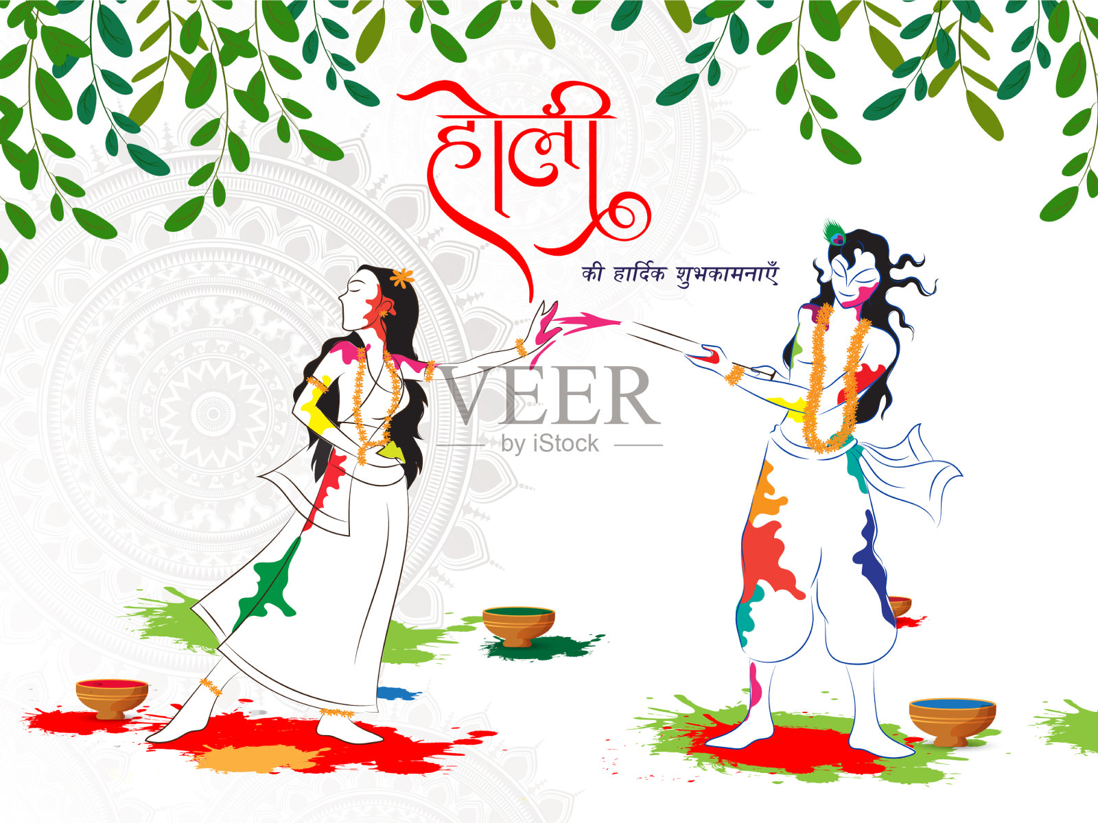 奎师那神和拉达玩胡里插画图片素材