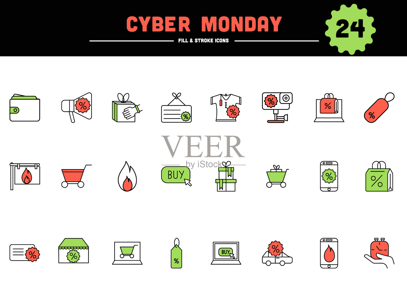扁平风格24网络星期一图标在白色图标素材