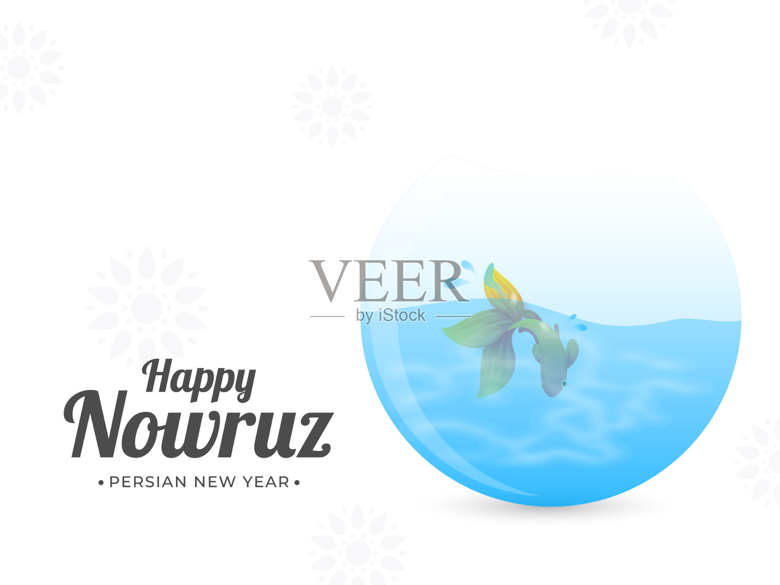 波斯语新年短信和金鱼插画图片素材