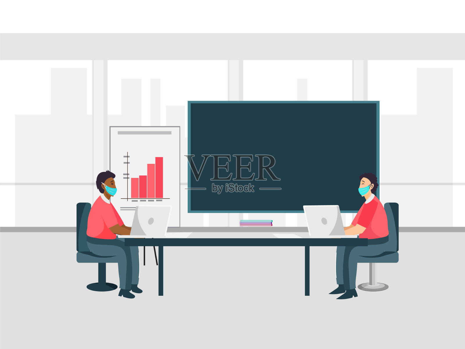 商业人士保持社会距离插画图片素材