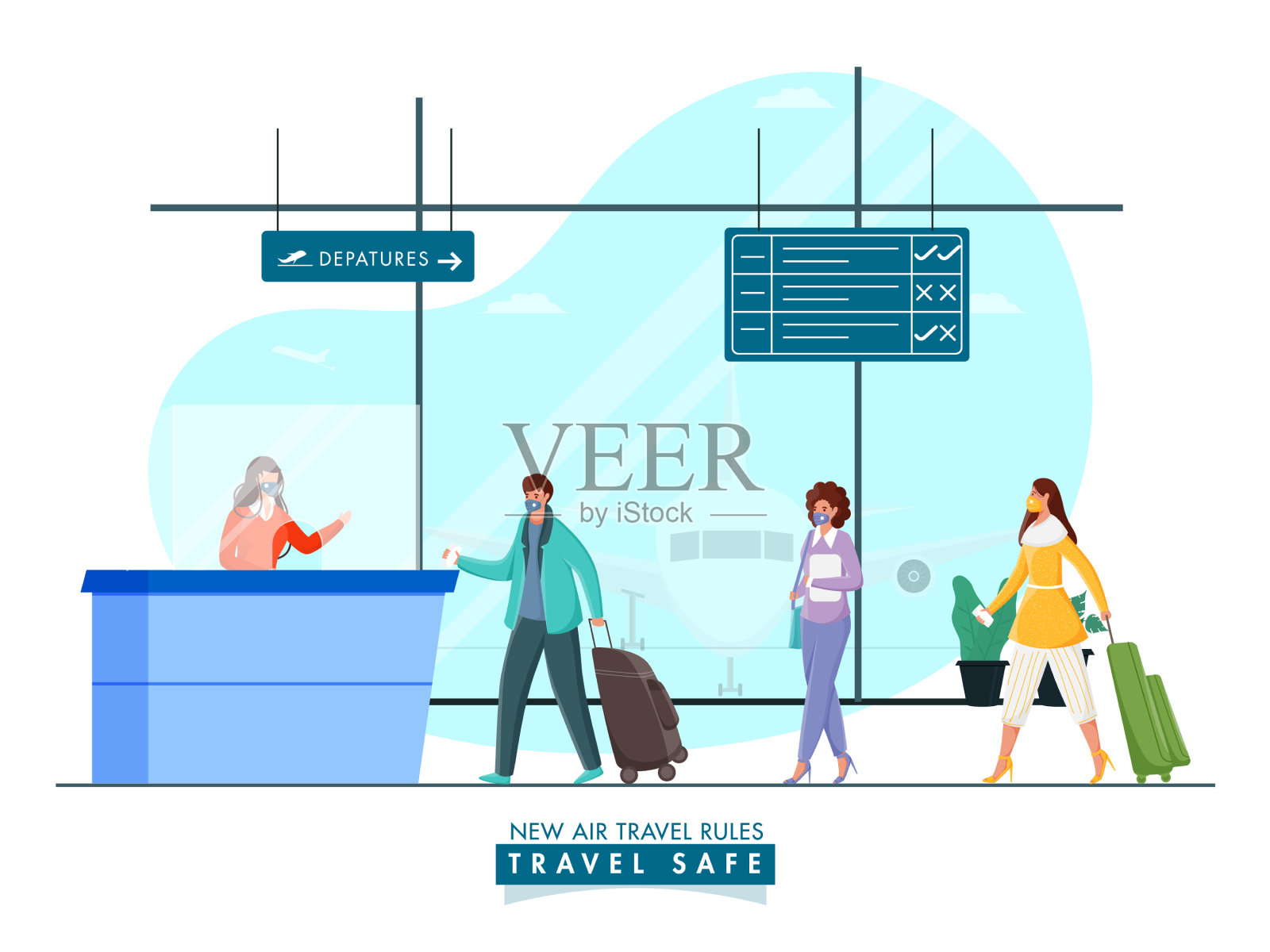 前面的乘客戴着防护口罩插画图片素材