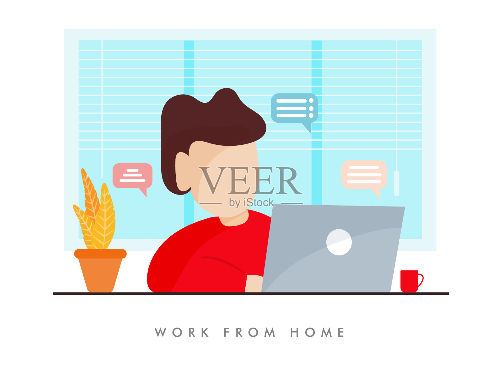 在隔离区在家工作在插画图片素材