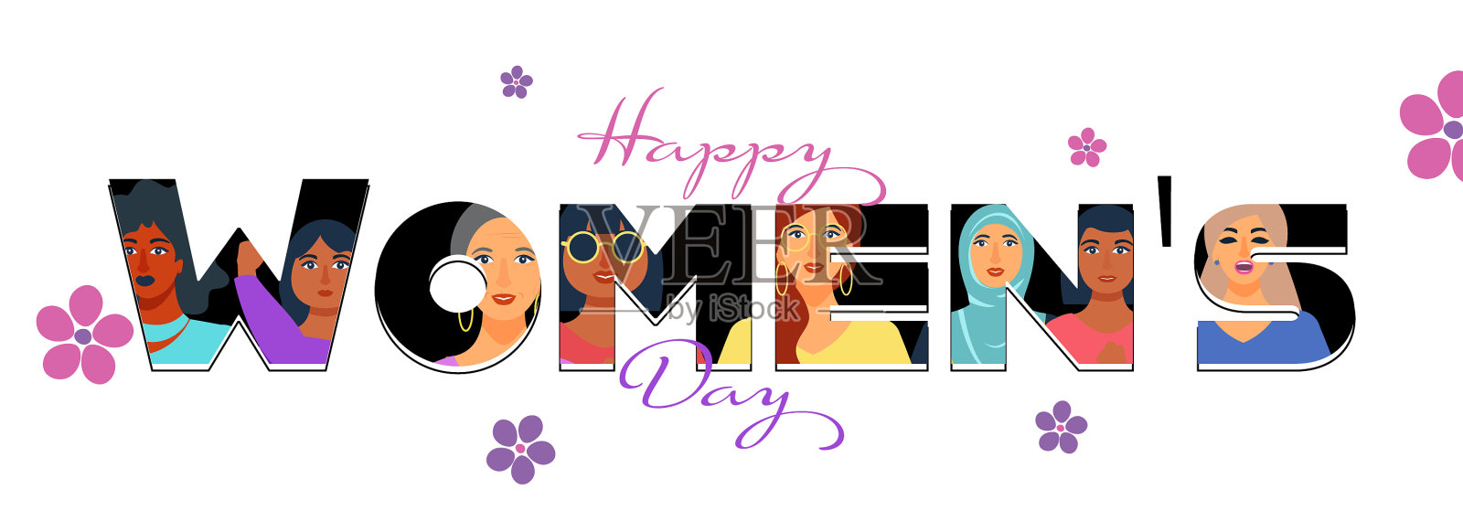 创意快乐妇女节短信时尚年轻插画图片素材