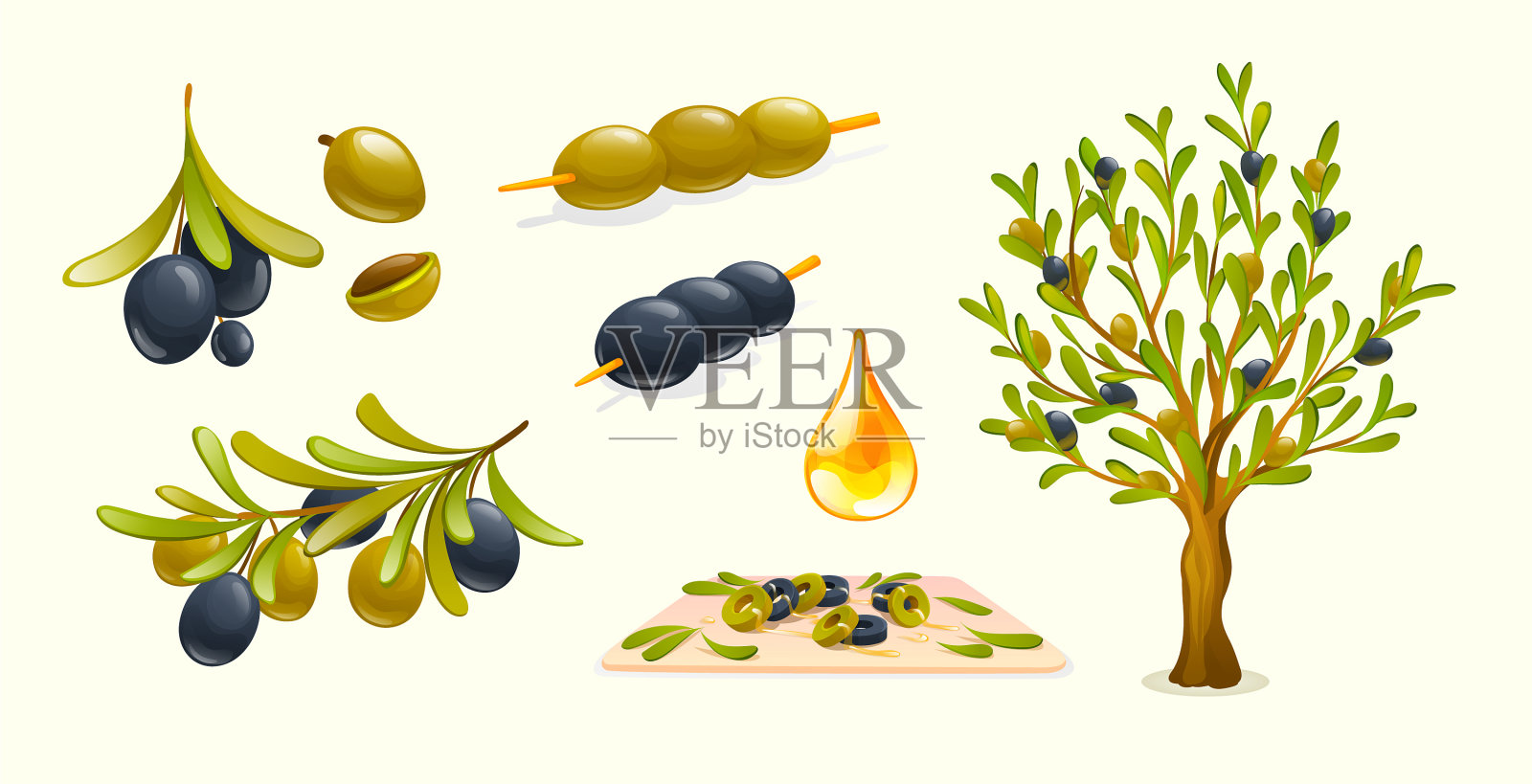 有机橄榄产品掉落橄榄油树插画图片素材