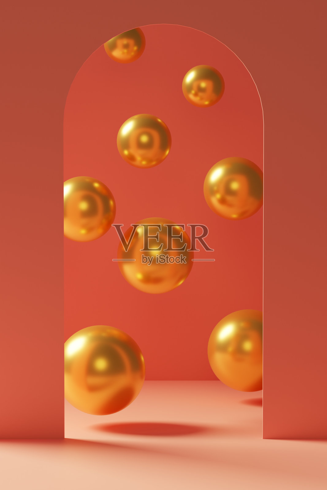 浮动金色球体。三维演示照片摄影图片