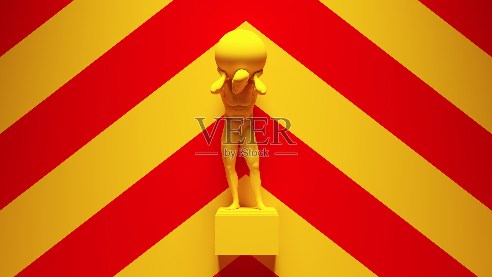 黄红阿特拉斯雕像举起天空与粉红色一个蓝色的Chevron背景照片摄影图片