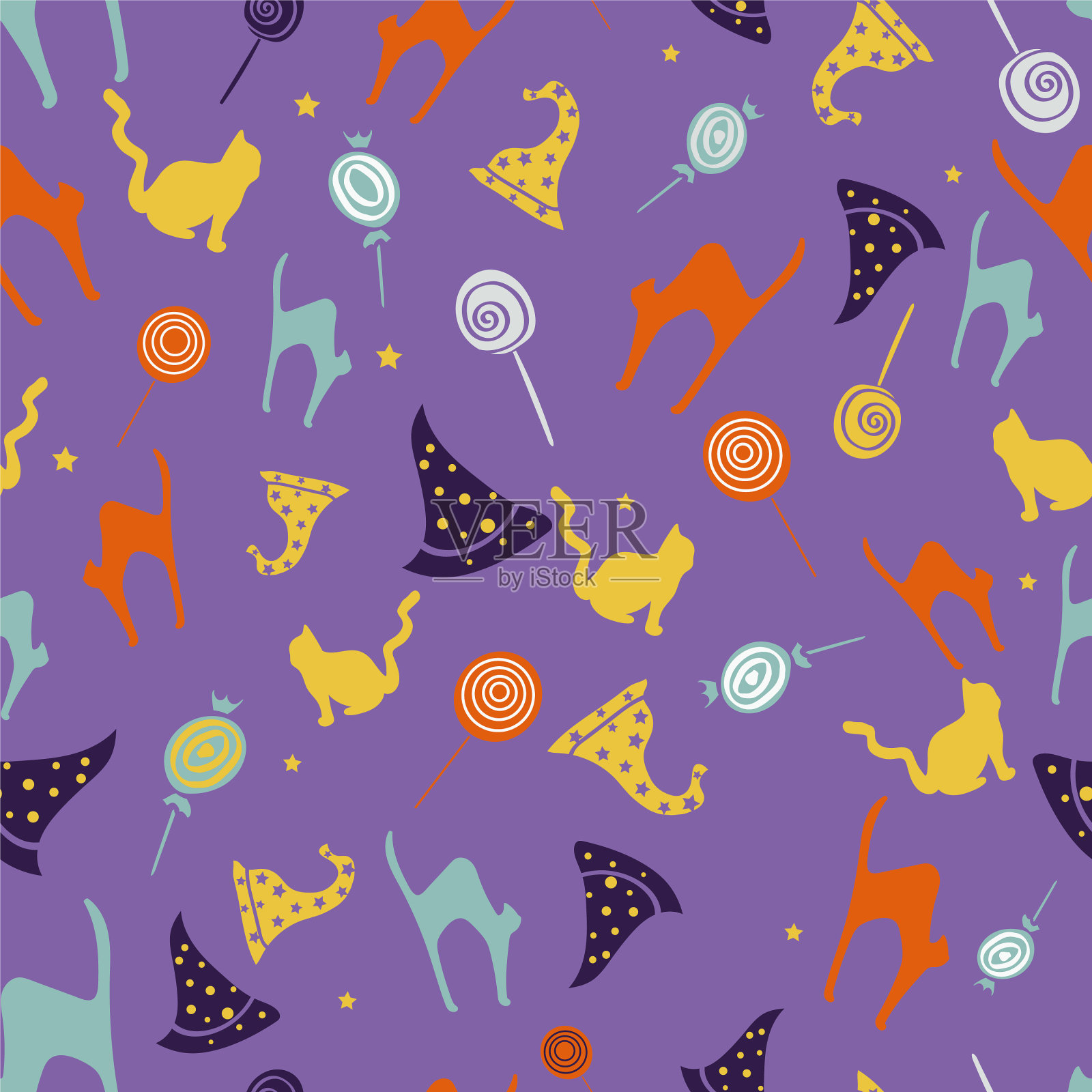 五彩万圣节无缝图案插画图片素材