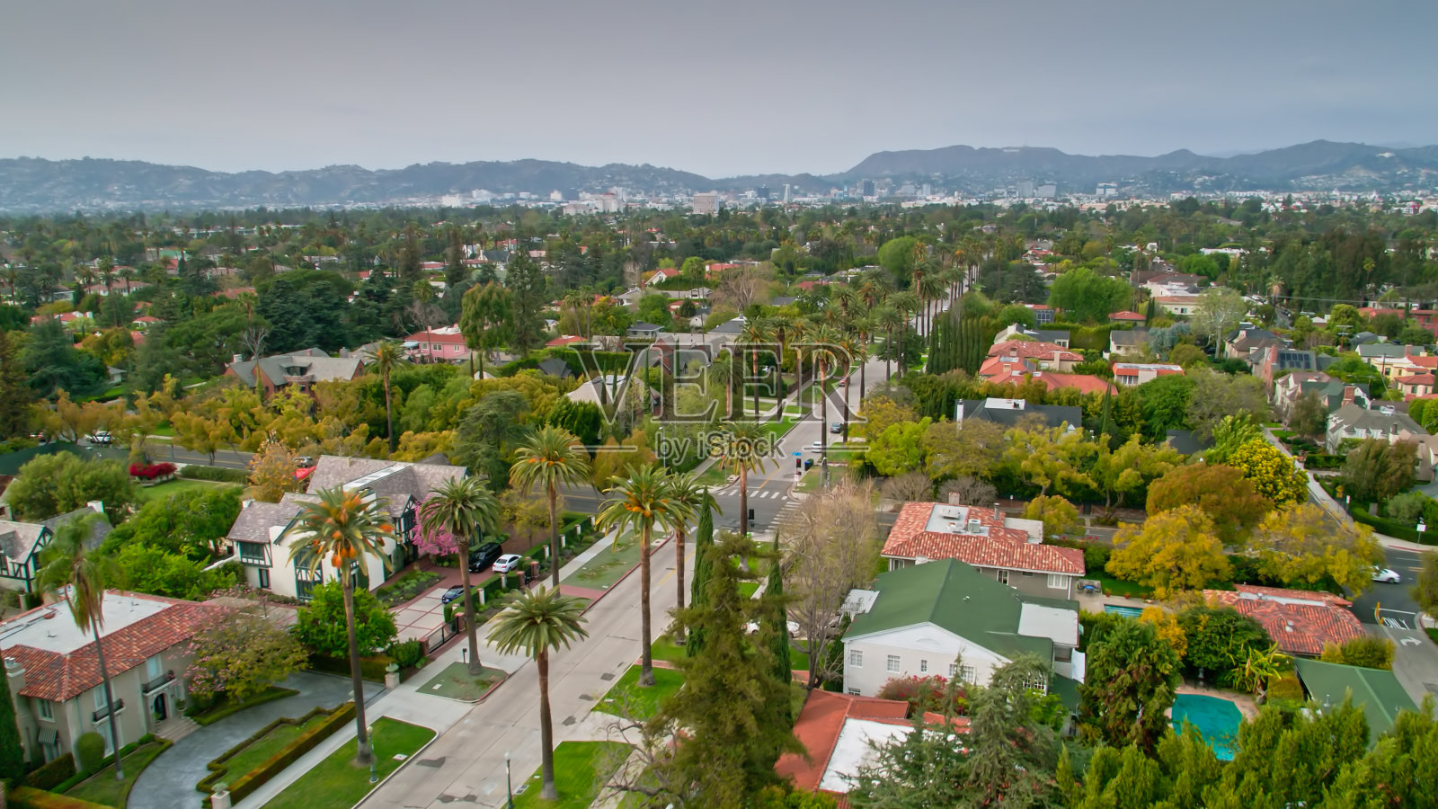 洛杉矶汉考克公园住宅区街道鸟瞰图照片摄影图片