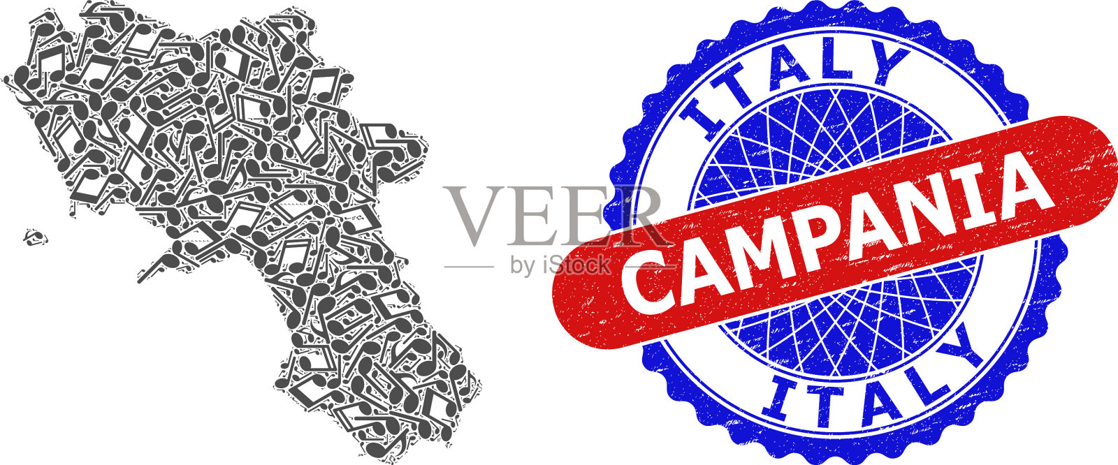 音乐符号模式为坎帕尼亚地区地图和插画图片素材