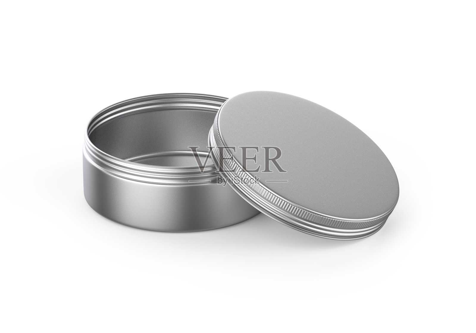 金属化妆品罐模型，空白铝圆锡盒上孤立的白色背景，3d插图照片摄影图片
