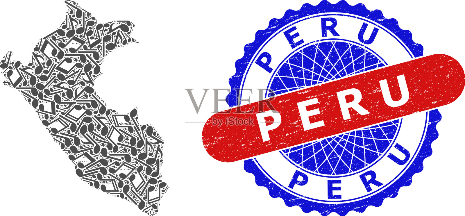 音乐模式秘鲁地图和双色苦恼插画图片素材