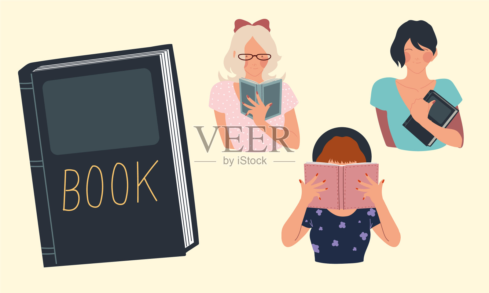 读书女人像书教育学习插画图片素材