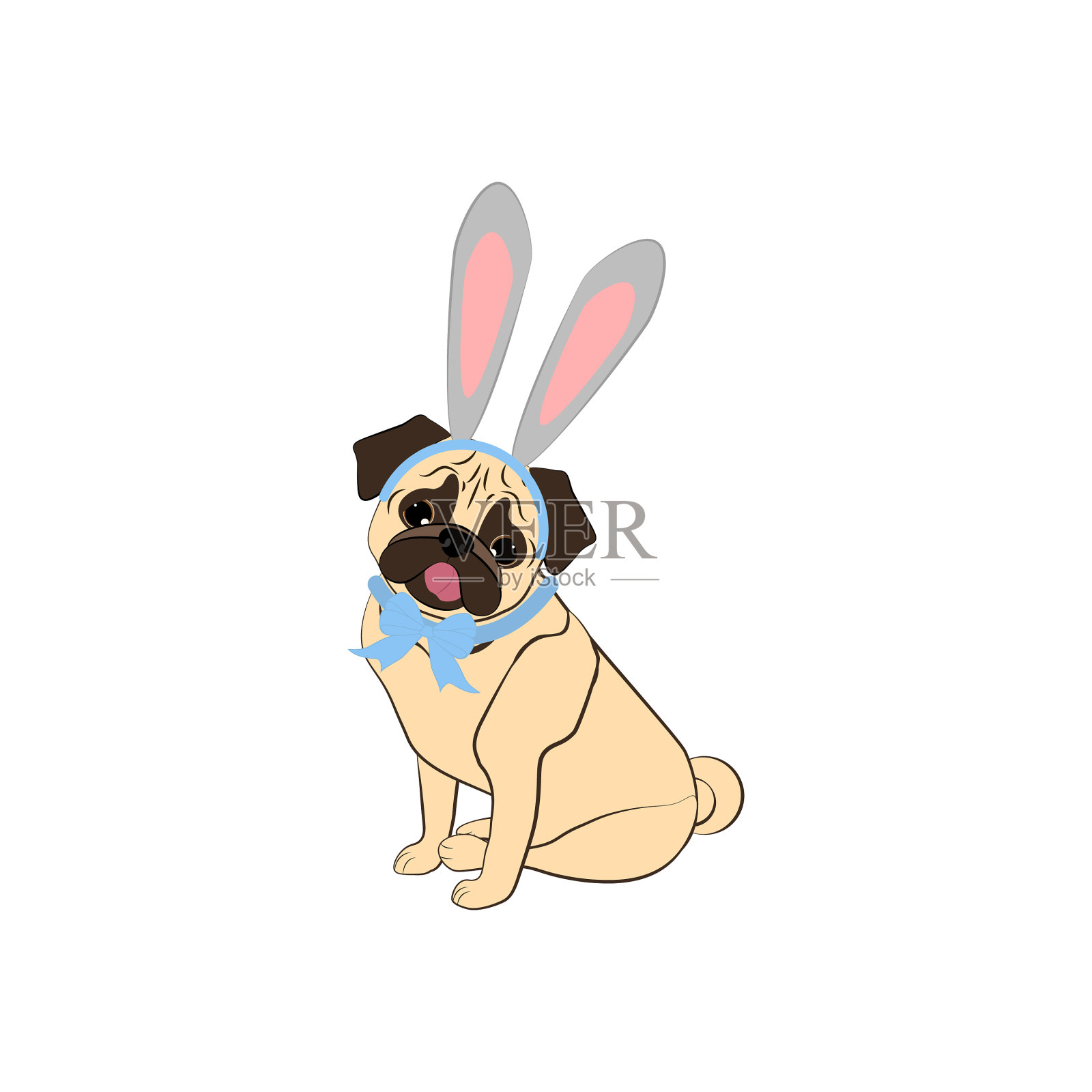 戴着兔子耳朵的复活节哈巴狗设计元素图片