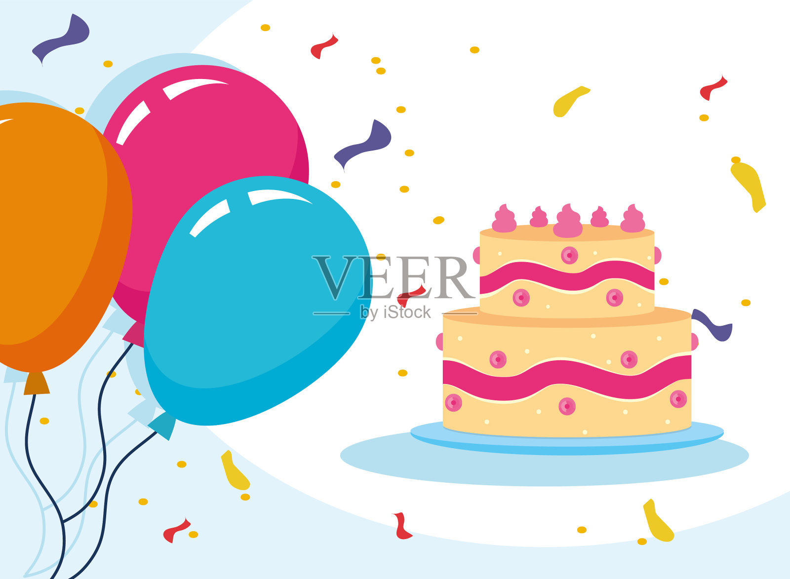 生日蛋糕的气球插画图片素材