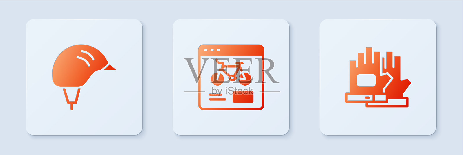 设置自行车租赁手机应用头盔和手套图标素材