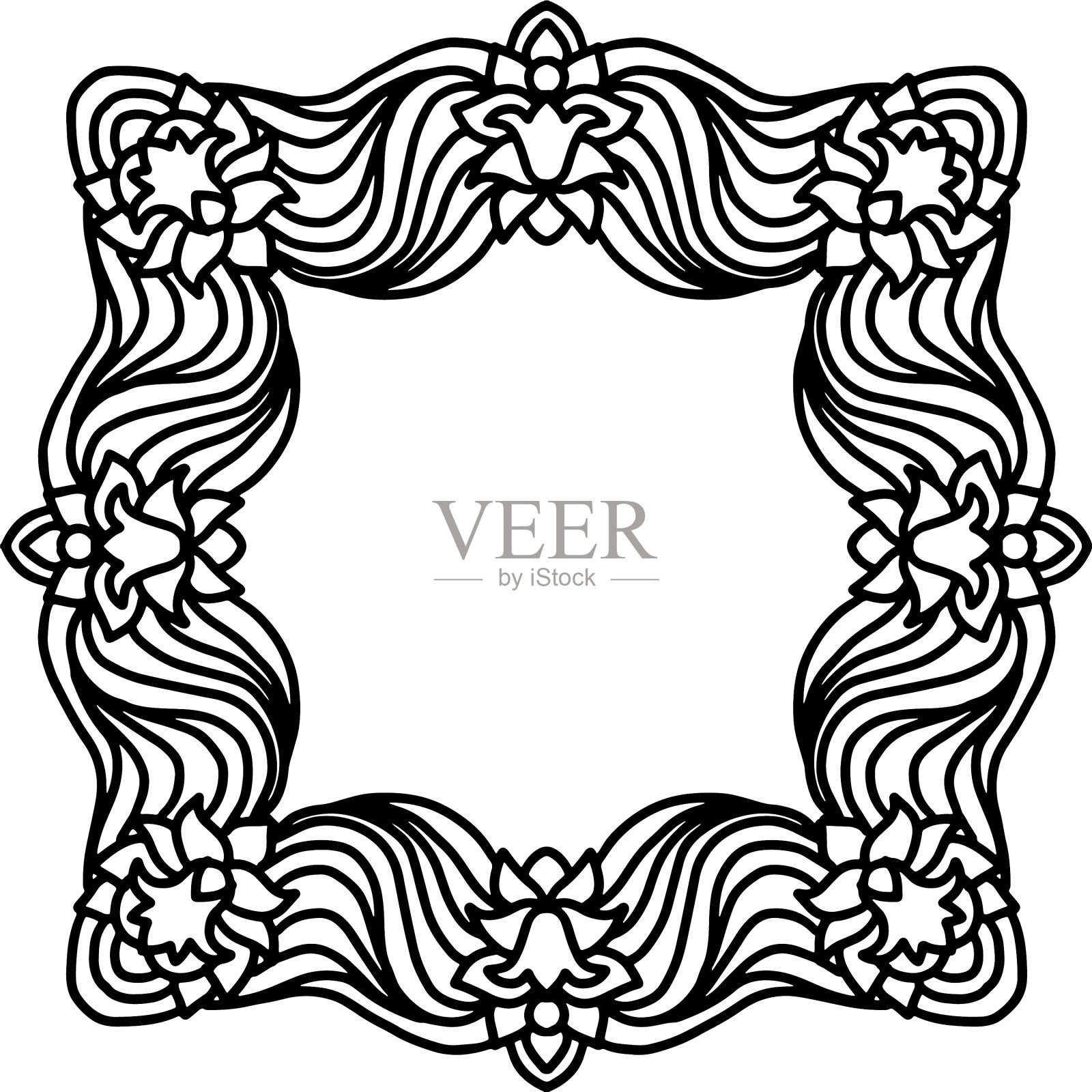 抽象曼陀罗框架亚洲花卉图案插画图片素材