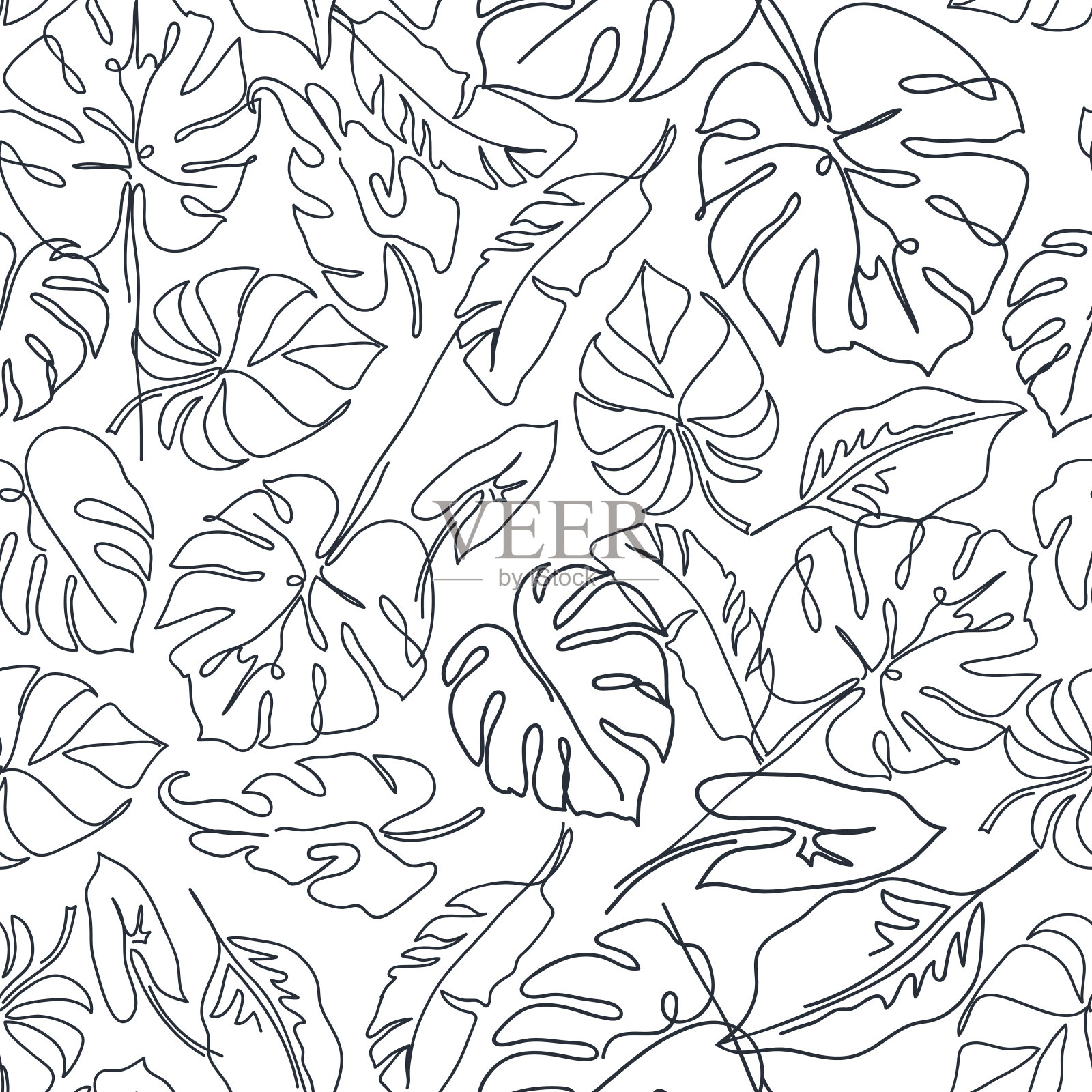 现代无缝图案与怪物的叶子。插画图片素材