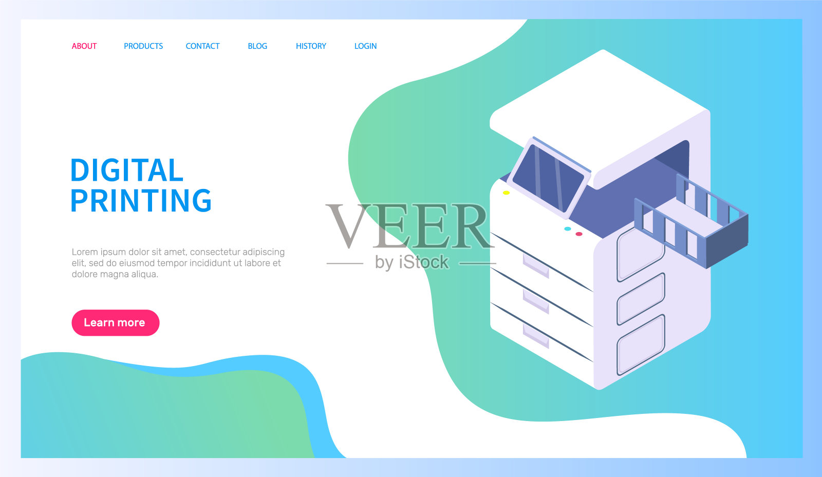 纸张印刷技术。等距复印机或打印机。影印机,印刷机插画图片素材