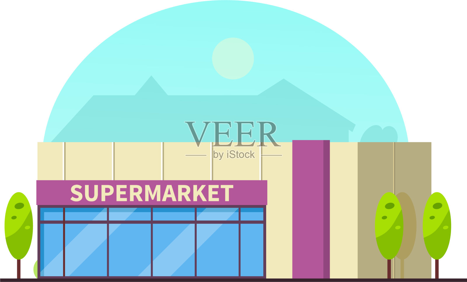超市大楼前视图和夏季插画图片素材