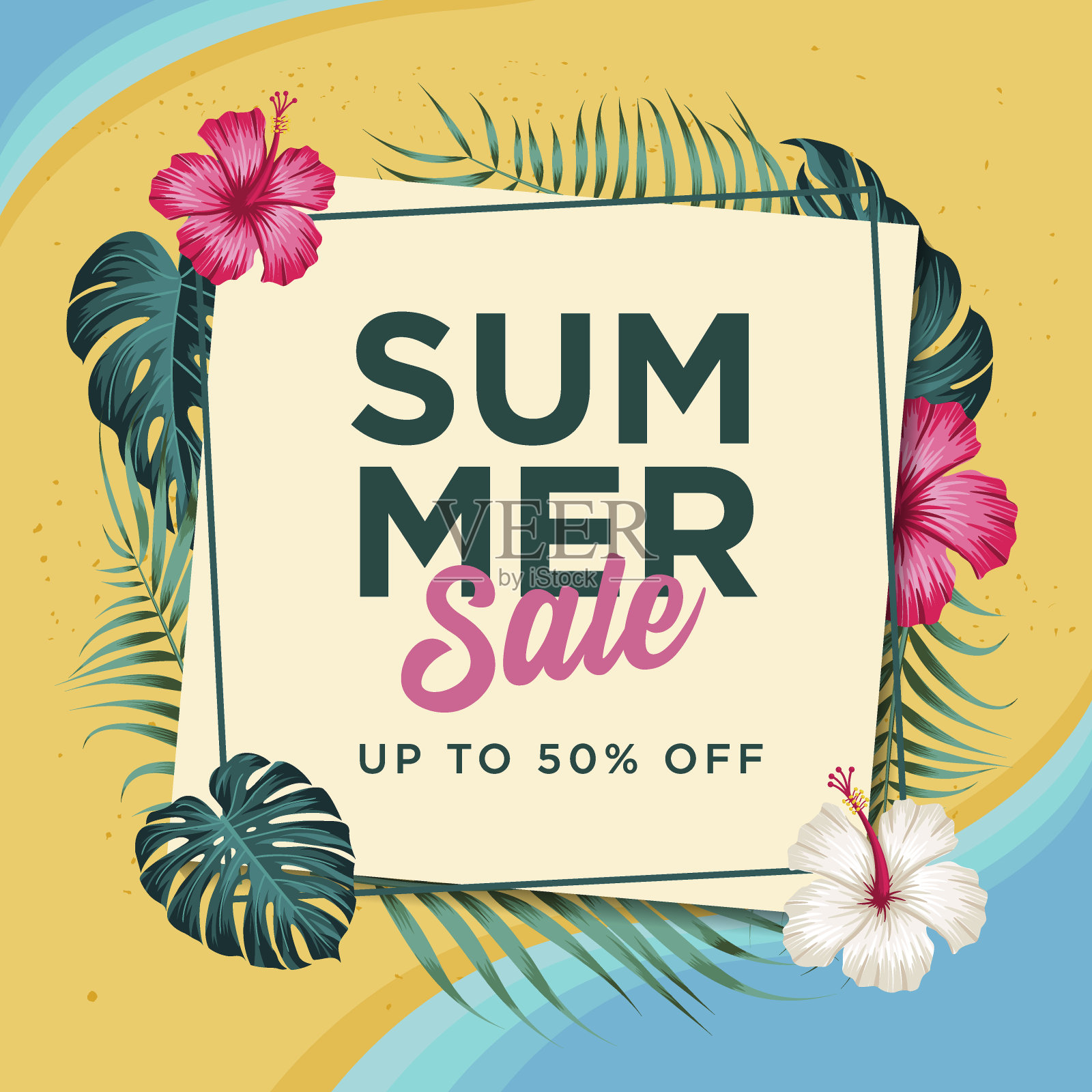 用树叶做成的夏季促销横幅设计模板素材