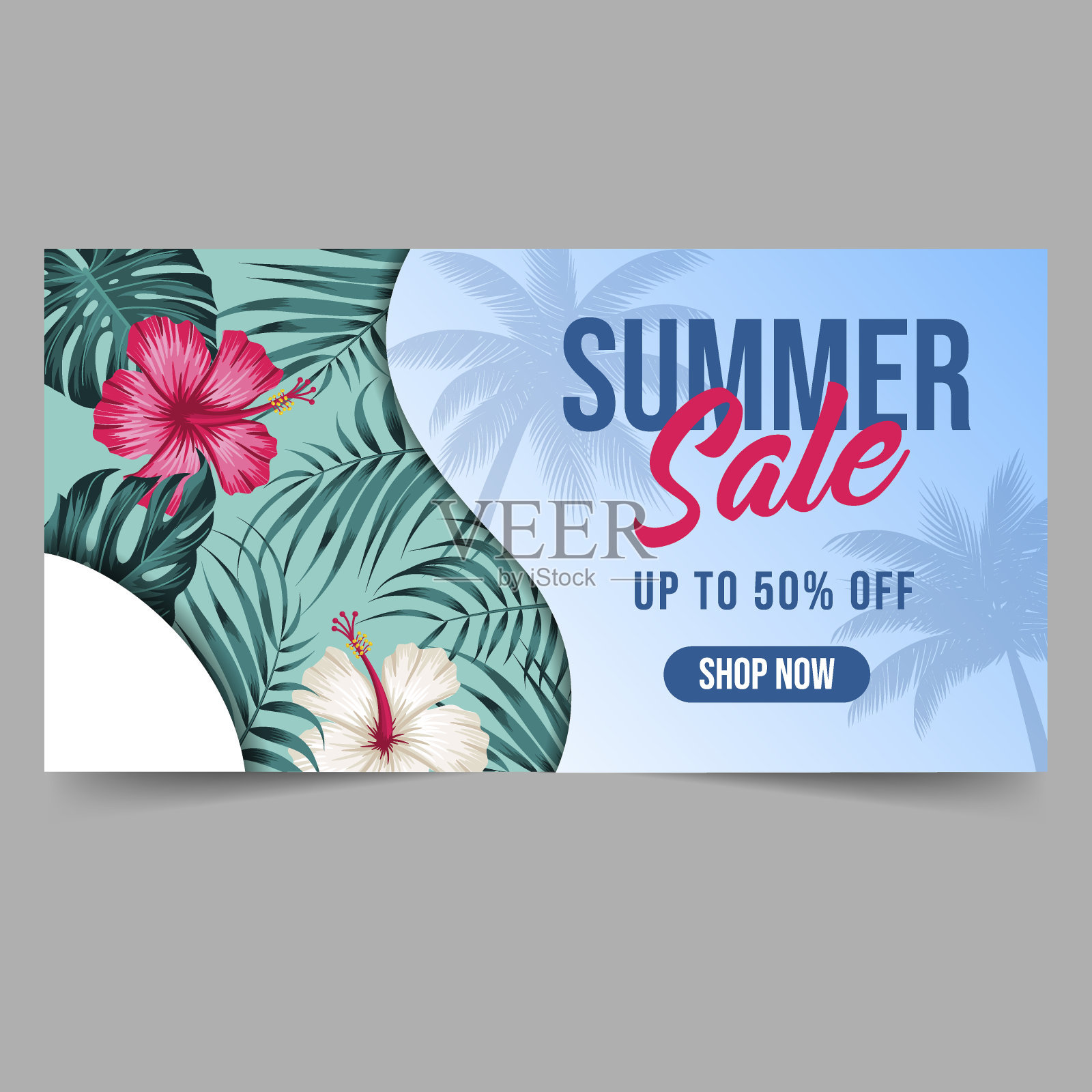 用树叶做成的夏季促销横幅插画图片素材