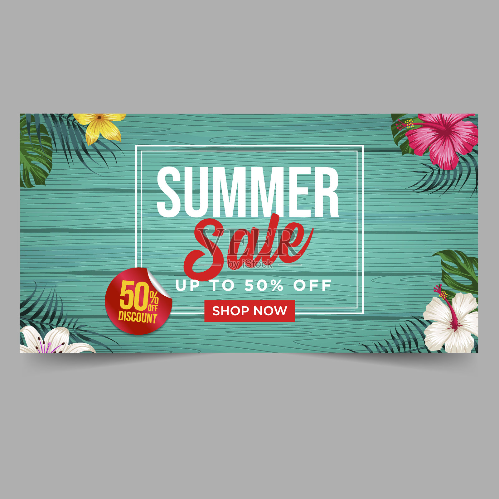 用树叶做成的夏季促销横幅插画图片素材