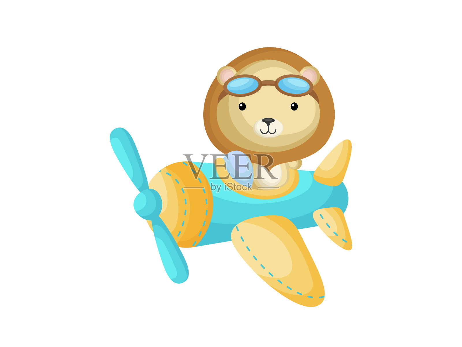 小狮子戴着飞行员护目镜飞着插画图片素材